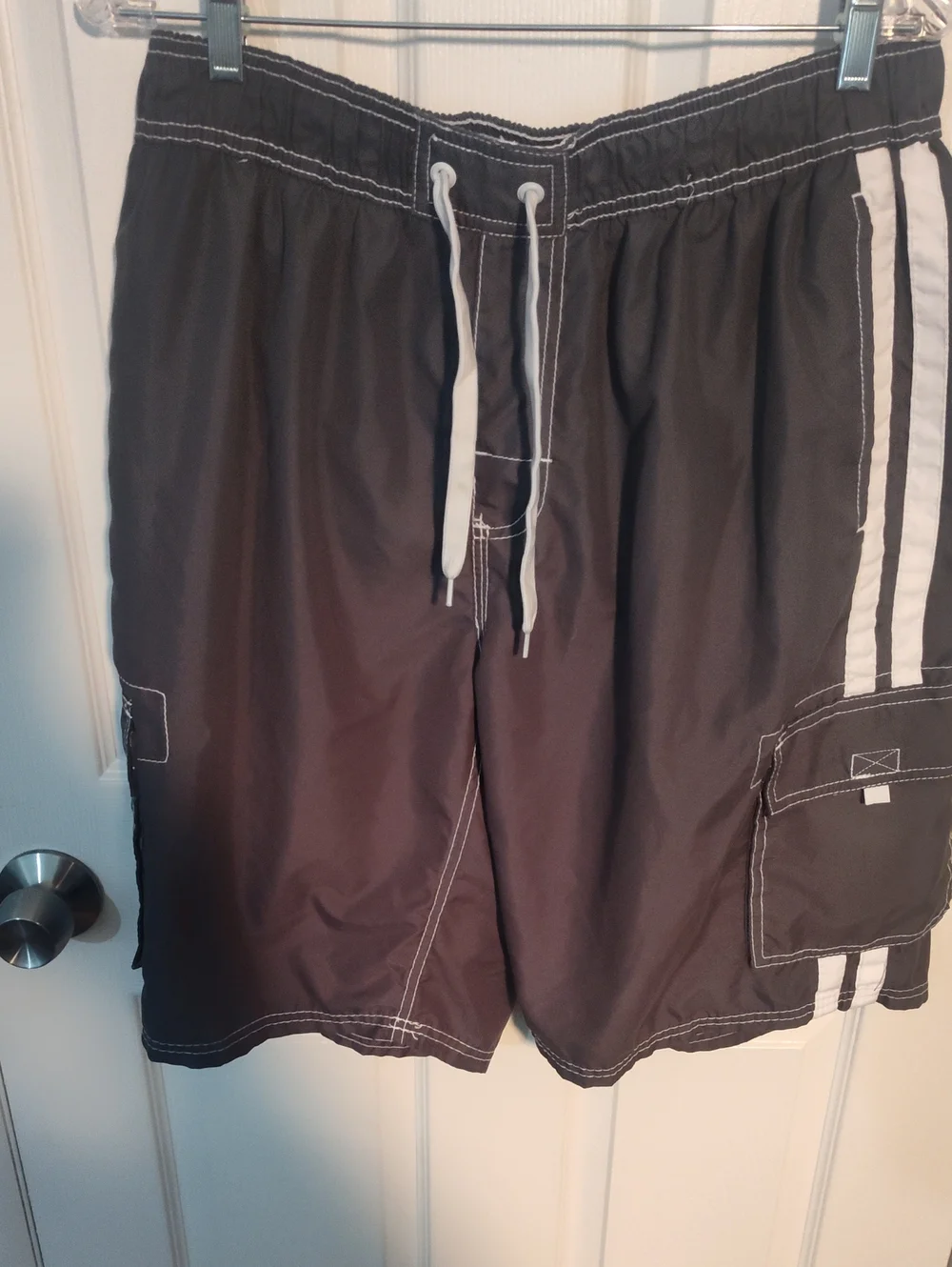 Kanu Surf Black Swim Board Shorts with White Stripes